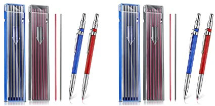 Epodmalx 4 Stück Welders Bleistift mit 48 Stück 2 mm Minen Druckbleistift mit Eingebautem Spitzer Zimmermannsbleistifte