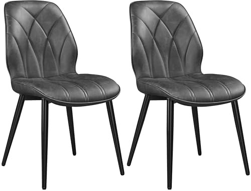 Yaheetech Lot de 2 Chaises de Salle à Manger en Similicuir Dossier Haut Design Pétales Chaises de Cuisine Rembourrées Pieds en Métal pour Salle à Manger Chambre à Coucher Bureau Gris Foncé