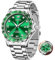 OLEVS Silber Herrenuhren Edelstahl Moderne Leuchtend Großes Uhr Herren Analog Kleid Grün Zifferblatt Armbanduhr Herren Metallarmband Wasserdicht Herrenarmbanduhr mit Datum Geschenke