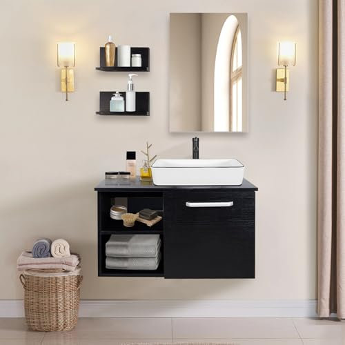 ZealWe Badmöbel Set Waschbecken Waschtisch mit Unterschrank Waschbeckenunterschrank und Spiegel, Badezimmermöbel mit Badezimmerschrank hängend, Wandregal, Keramikbecken(Weiß)
