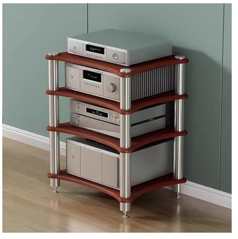 Audio-Rack, 4-stufiger Stereo-Verstärker-Lautsprecherständer, Schrank-Aufbewahrungseinheit für Medienkomponenten, Regal für DVD-Player/Spielekonsole/TV-Box/WLAN-Router/Kabelbox/Plattenspiele