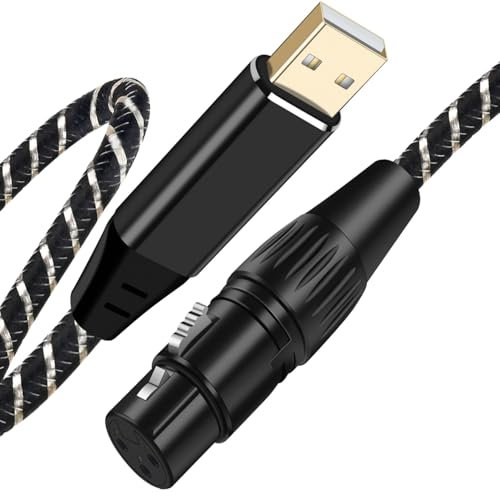 NCGGY Cable de micrófono USB de 5 m, XLR a USB, conector USB macho a XLR hembra, adaptador de cable de conexión para micrófonos, grabación, karaoke, podcast en vivo
