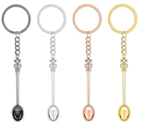 4Pcs Mini Spoon Keychain, Spoon Keychain Set, Mini Crown Spoon Keychain, Tiny Little Spoon Pendant Scoop Keychain, Crown Teaspoon Pendant Key, Ring Tiny Spoons for Filling Vials