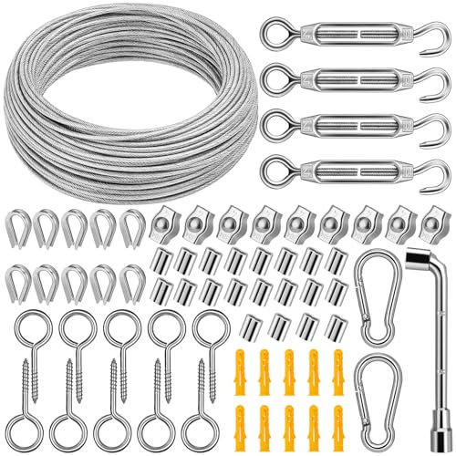 DIYLAND Câble en Acier Iinoxydable 3mm, 35m fil de fer de Jardin Enduit de PVC avec Tendeurs de fil de fer pour Plantes Grimpantes, Suspension de lumières Extérieures, Clôture, Sécurisation de l'ombre