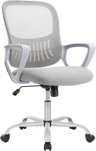 DUMOS Bürostuhl Ergonomisch, Schreibtischstuhl mit Lendenwirbelstütze, Drehstuhl mit Armlehne, Computerstuhl, Höhenverstellbarer Office Chair, Bürostühle Geeignet für Büro und Schlafzimmer (Grau)