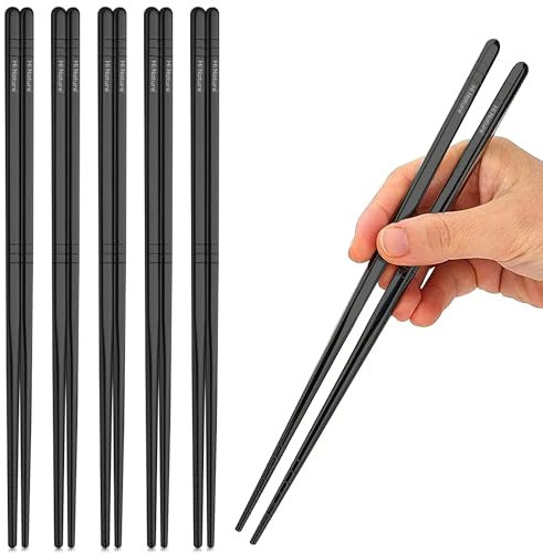 HI NATURE™ Essstäbchen Set Edelstahl | Chopsticks Stainless Steel Wiederverwendbare, Rutschfeste Metall Essstäbchen, Spülmaschinenfest, Japanische (Schwarz)