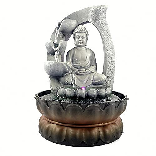 TESUGN Zimmerbrunnen mit LED Beleuchtung, Innenbrunnen Buddha Meditation Lotus, Zen-Dekoration, Outdoor, Indoor Wasserspiel Feng Shui Deko Brunnen Zier, Tischbrunnen Dekoration, Buddha Brunnen