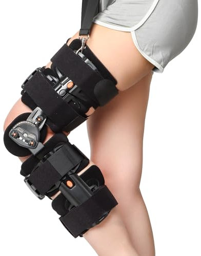NIdreamCE Knieorthese Verstellbare Knieschiene Stabilisierung ROM Post-Op Einstellbare Kniefixierung Beinstabilisatoren für Meniskusrisse (Zusätzlicher Schultergurt)