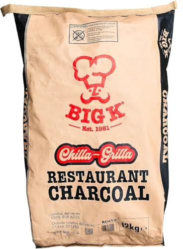 Big K Restaurant Grade Lumpwood Charcoal 12kg Bag & Big K Woodies Natural Wood Wool Firelighters - Perfect for Outdoor Barbecues, Camping BBQs.