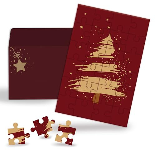 BIROYAL Gutschein Puzzle Weihnachten 24-teilig - DIY Gutschein zum selber ausfüllen - Rätsel Weihnachtskarte mit Umschlag - Gutscheinkarte Weihnachten - Wunschgutschein, Personalisierte Geschenke