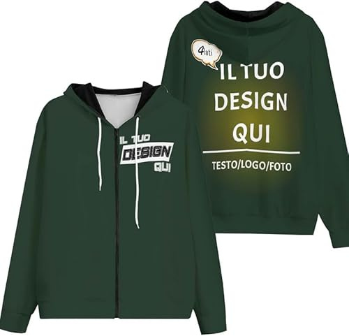 Xenorith Felpa Uomo con Zip Personalizzata Felpe con Cappuccio Cappotto Il Tuo con Foto Testo Personalizzato Felpa Zip Donna Slim Fit A Maniche Lunghe Primavera Autunno Hoodie Regali Personalizzati