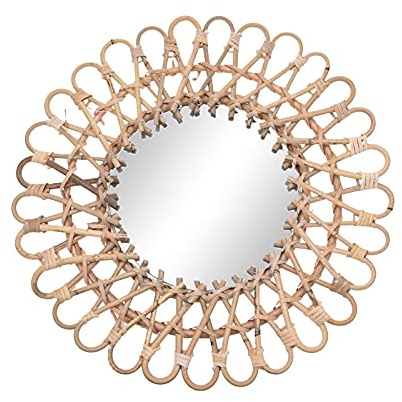 Densony Rattan Spiegel Wandspiegel Rund 40cm Bohospiegel Skandinavisch Dekorativ für Wohnzimmer, Flur, Badezimmer - Inkl. Montageset