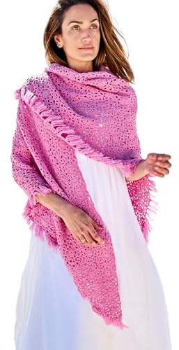EMAAL 100% Kaschmir Dreieck Schal La Paz, 2 Farben, Hand gehäkelt, 210x120x120cm, Damen/Herren, Design aus der Schweiz, als Geschenk, Stola, elegantes Accessoire, kuschelig, nachhaltig, langlebig
