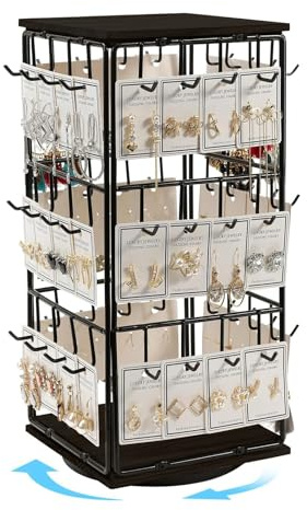 360°Rotating Earring Display Stand,48Hooks Jewellery Rack for Earring Cards