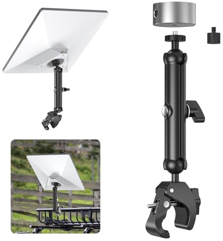 WXPSKY 2026 Starlink Mini Clamp Mount, Aluminum Starlink Mini Pole Mount Kit with 1/4-20 & 3/8-16 Thread & Clamp Bracket for StarLink Mini, RV, Camper, Boat, Roof Rack, Balcony