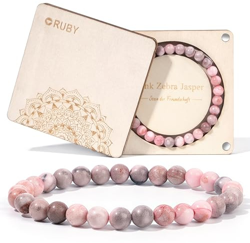 RUBY 6mm Heilstein Armband für Damen,Handmade Echte Naturstein Armband,Glücksarmband, Exquisite Geschenkemit für Mutter und Schwestern,magnetischer Holzgeschenkbox und Ersatzperlen