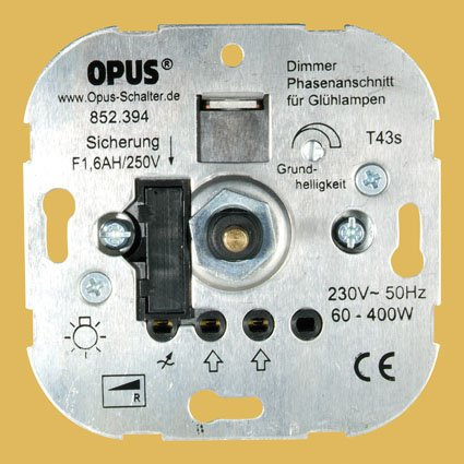OPUS® Dreh-Glühlampen-Dimmer mit Steckklemmen Ausführung mit Druck-Wechselschalter, Metallwelle, Watt 60-800 W