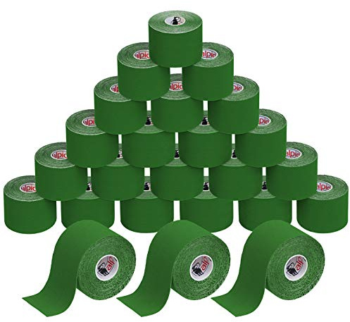 ALPIDEX Kinesiologie Tape Grün 24 Rollen 5 m x 5 cm Physio Sport Set | Physiotape, Muskeltape, elastisch, wasserfest, latexfrei, Baumwolle, Knie, Rücken, Nacken, Schulter, Handgelenk, Ellenbogen