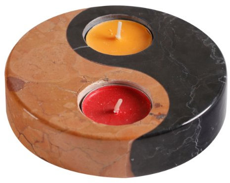 Teelichthalter Yin Yang aus Marmor – Echtes Naturstein für Harmonie und Feng Shui, Ø12x3cm
