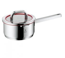WMF Function 4 Stück Kasserolle, 16 cm, mit Glasdeckel, 1,4 l, Milchkasserolle, Cromargan Edelstahl, 4 Ausgießfunktionen, Induktionstopf, Rot, Innenleiter