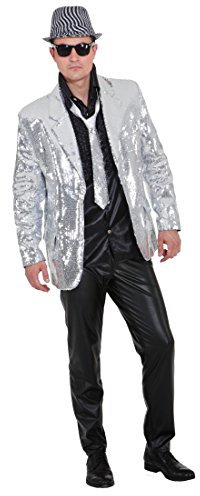 NET TOYS Showjacket Silber Pailletten Jacke Glitzerjacke Showmaster Glitzer Pailletten Show Jacket Paillettenjacke Herrenjacke L 52/54