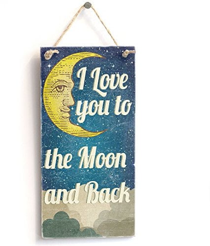 'I Love You to The Moon and Back' Gift for Loved One - Handmade Shabby Chic Wooden Door Sign/Plaque