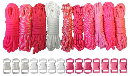 PARACORD PLANET 250 kg Typ III Bastelsets mit Schnallen, 350 m, Pink Pride