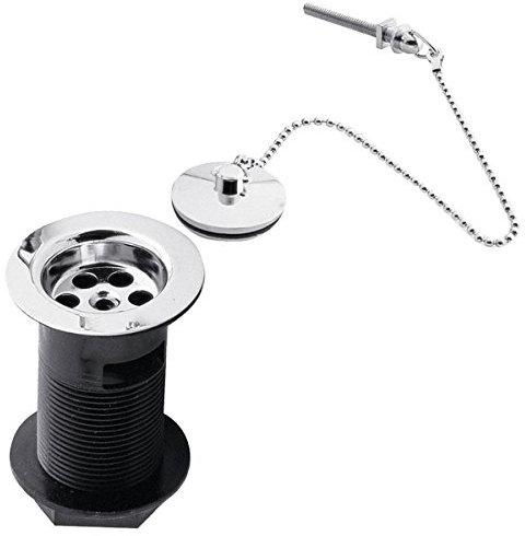 Sink Plug and Chain Waste Bathroom Basin Chrome Slotted Drain Value Waste