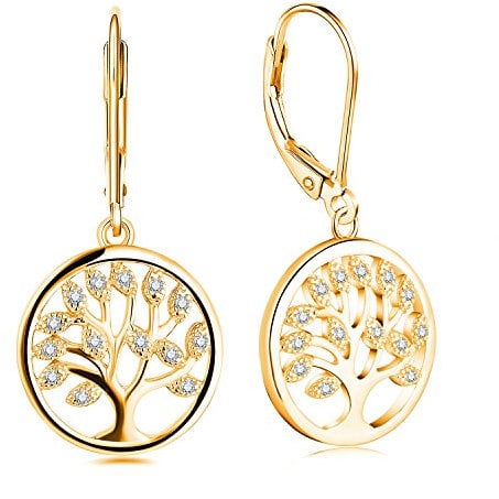JO WISDOM Ohrringe hängend Baum des Lebens Silber 925 Damen mit 3A Zirkonia mit vergoldet,Schmuck für Frauen