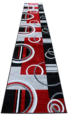 Masada Rugs Sophia Collection Teppich, handgeschnitzt, modern, modern Modern (2 Feet 8 Inch X 15 Feet 6 Inch) Runner rot