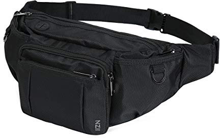 NZII Sportgürteltasche für Herren und Damen, mit 6 Reißverschlusstaschen, super Kapazität Bauchtasche verstellbarem Gürtel Reisen, Wandern, Laufen, Workout (Größe L, schwarz), Schwarz (klein), Small