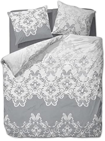 ETÉREA Microfaser Bettwäsche 140x200cm + 70x90cm - Ganzjahresbettwäsche Bettbezug Emma Ornamente - Bettwäsche-Set mit Kissen 140x200cm Bettbezug + 70x90cm Kissenbezug Microfaser - OEKOTEX - Silber