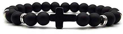 KARDINAL WEIST Kruzifix - Kreuz Onyx Perlen Armband - GLAUBE - LIEBE - HOFFNUNG - Gebetskette, Rosenkranz, Gebetsarmband - №1 (Silber, M)
