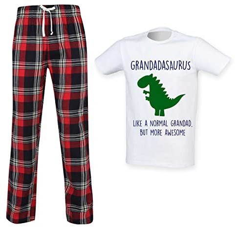 60 Second Makeover Limited Grandad Dinosaur Tartan Trouser Mens Pyjamas Set Family Matching Grandad Birthday Gift Fathers Day Present Mens Nightwear Family