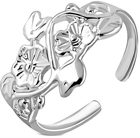 Bungsa Zehenring Blüte für Damen aus versilbertem Messing