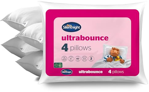 Silentnight Luxury Ultrabounce Pillow, Medium Support, Pack of 4 | Stylish Stitching, Bounceback, Soft & Comfortable, All Sleeping Positions, Machine Washable, Hypoallergenic, 4 Bed Pillows
