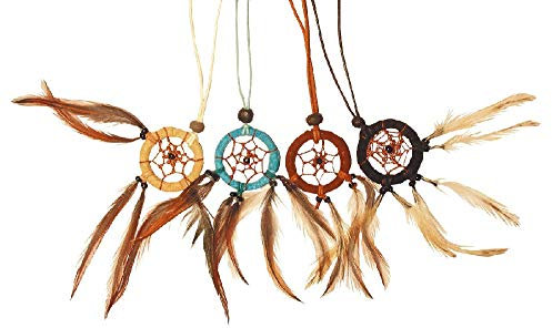 Saraswati Handgerfertigte Traumfänger Dreamcatcher Halskette mit Federn Leder 3cm