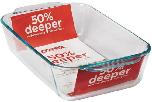 Pyrex Deep Glass Baking Dish - 7x11 Rectangular Glass Bakeware, Dishwasher, Microwave, Freezer & Pre-Heated Oven Safe