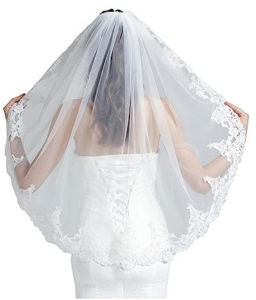BEAUTELICATE Brautschleier Weicher Tüll Braut Schleier mit Spitze Lang Kurz Elfenbein Weiß für Hochzeit Junggesellenabschied Cosplay Jga (Elfenbein - Voll Spitze - Kapellelänge)