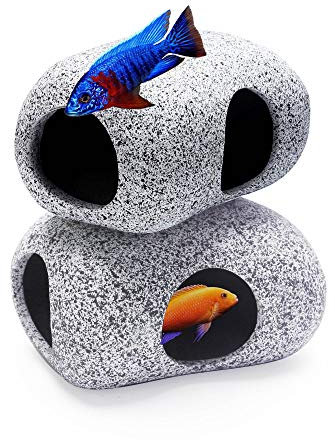 SpringSmart Aquarium-Versteck, Felsenhöhle für Wassertiere zum Paaren, Spielen und Ausruhen, sichere und ungiftige Keramik-Ornamente, Dekostein für Betta, 2 Stück