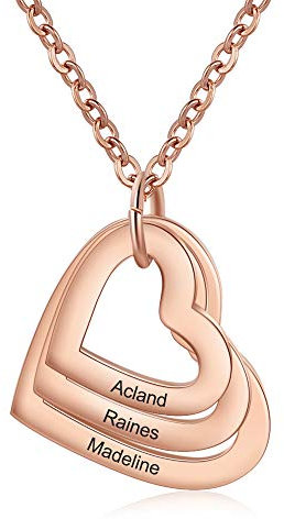 kaululu Halskette Damen Personalisiertes Kette mit Namen Namenskette mit Herz Edelstahl Silber 925 Anhänger für Mama Frauen Muttertagsgeschenk Personalisierter Schmuck (Roségold-3 Name)