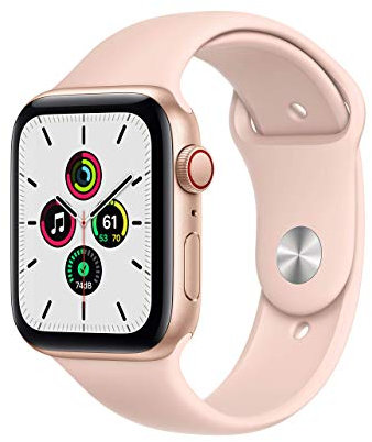 Apple Watch SE GPS + Cellular, 44mm Gold Aluminium Case with Pink Sand Sport Band - Regular (Renewed)