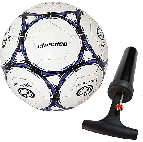 Optimum Classico All-Weather Football Ball - Stylish, Soft-Touch PVC, Even Pressure, Ideal for Training & Matches, Suitable for All Grounds - Black/Blue - Size 3 - With Pump