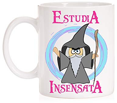 FUNNY CUP Taza Estudia Insensata. Taza opositora, Estudiante, Alumna, Profesora. Regalo Divertido Mago señor de los Anillos (Insensata)