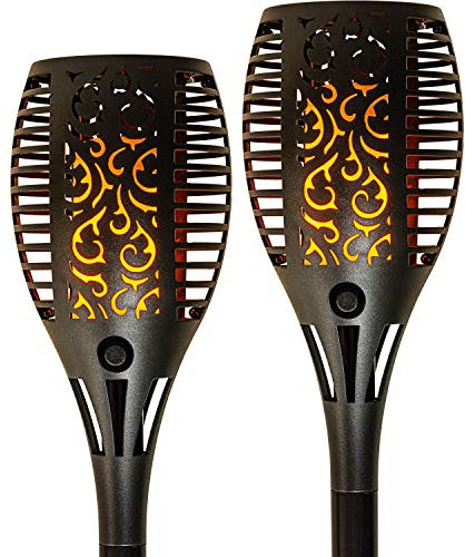 VOLTRONIC Solar Gartenfackel 33 LEDs, innen und außen, IP44, Erdspieß, Setwahl, 2er Set