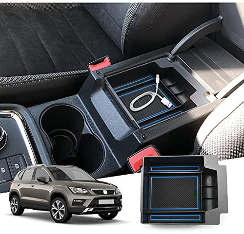 GAFAT Seat Ateca FR Facelift/Cuprα Ateca 2017-2023 2024 2025 Mittelkonsole Aufbewahrungsbox, Seat Ateca 2024 Armlehne Organizer Tray Mittelarmlehne Handschuhfach, Seat Ateca Zubehör (Blau)