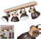 Deckenleuchte Orny, Deckenlampe im Vintage-Design aus Metall/Holz in Braun/Weiß/Natur, Retro-Leuchte mit Holzbalken, Textilkabeln und verstellbaren Strahlern, 4-flammig, E27-Fassung, ohne Leuchtmittel