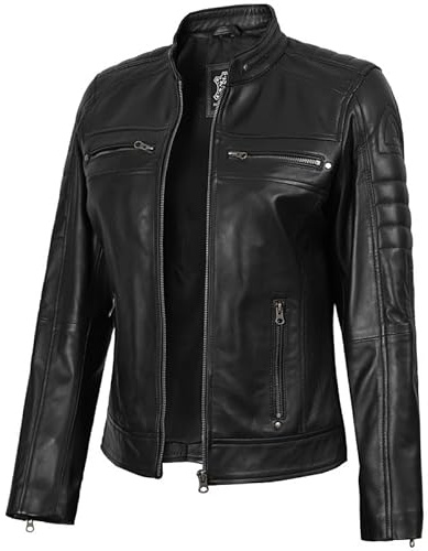 Blingsoul Black Leather Motorcycle Jacket Women | [1313725] Cafe Racer Black, XL