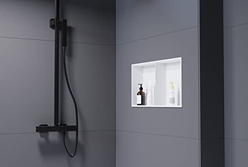 BERNSTEIN - Niche Murale Douche Blanche à Rebord 30x60x10cm Acier Inoxydable étagère encastrée Salle de Bain + 1 Tablette, Anti-Rouille, étanche, Installation Facile - NT306010X