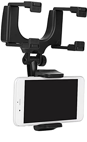 Soporte Móvil Retrovisor Coche Ajustable 360°, Negro | Rotación De Visión Completa, Plástico, Soporte Para Teléfono En Salpicadero Y Rejilla De Ventilación, Negro
